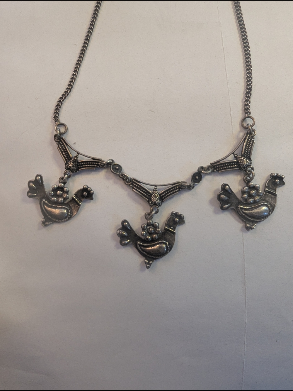 Sterling Silver Bird Chicken Rooster Pendant Necklace Greece Women Jewelry